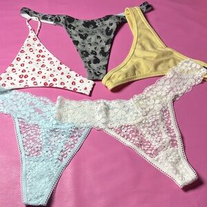 Women’s Lace & Cotton Thong Panty Set - Yellow, Gray, White, Blue, Printed